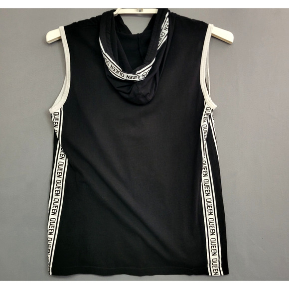 On Fire Hooded Top Womens 1X Black White Queen Graphic Drawstring Sleeveless - Picture 8 of 10